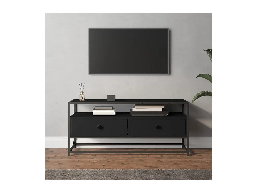 Mueble de TV | Mueble de salón madera contrachapada negro 100x35x45 cm