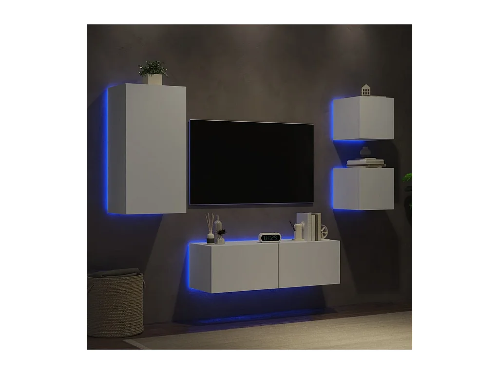 Meuble TV | Banc TV | Armoire TV muraux 4 pcs avec lumières LED blanc