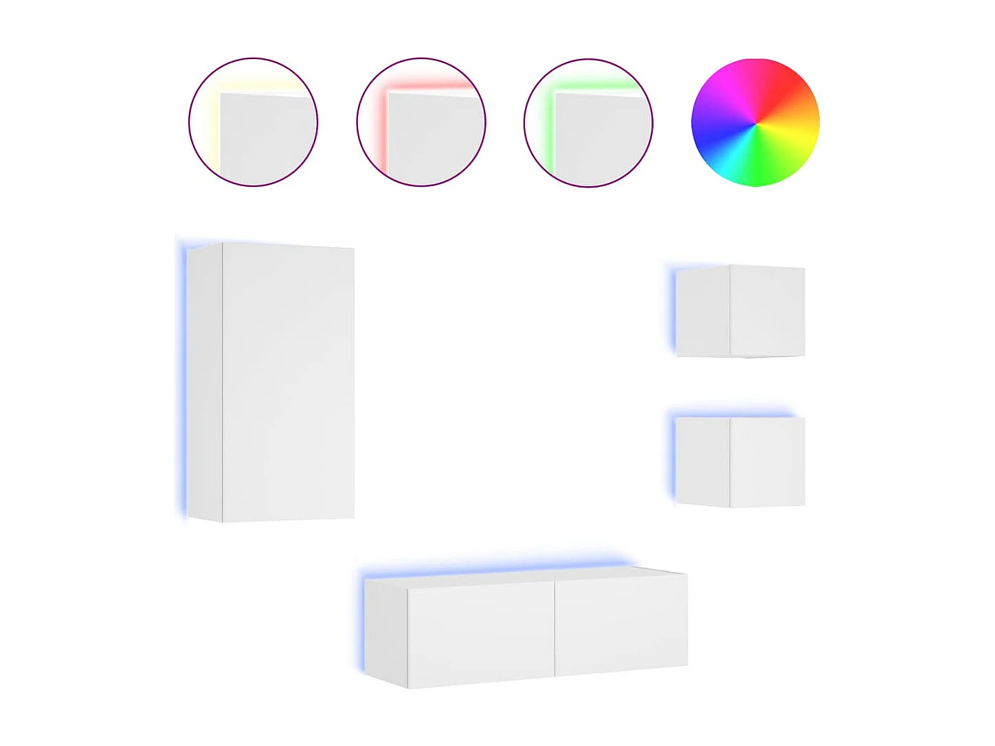 Muebles de TV | Gabinetes de TV |  Muebles de salón de pared con luces LED 4 piezas blanco