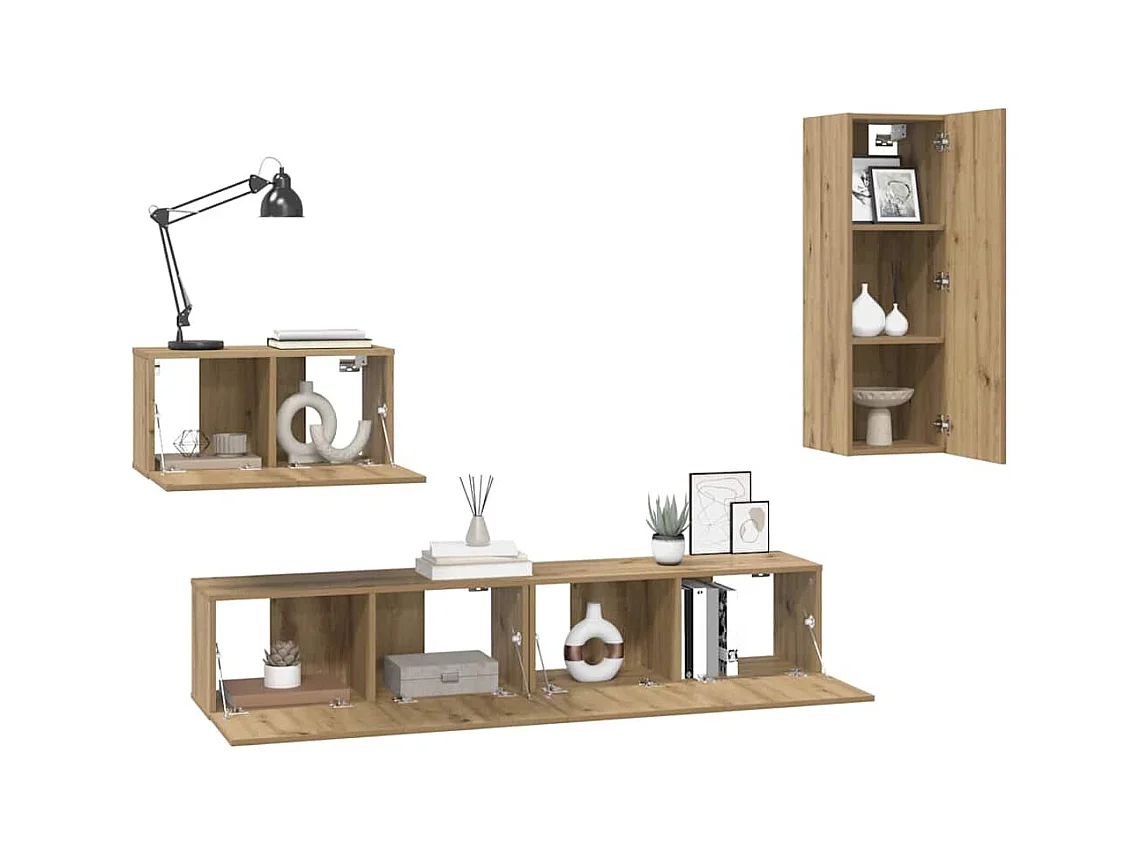 Wand TV kast | Tv-meubel | Tv-Bank 4 pcs Ambachtelijk eiken 80 x 30 x 30 cm Medium