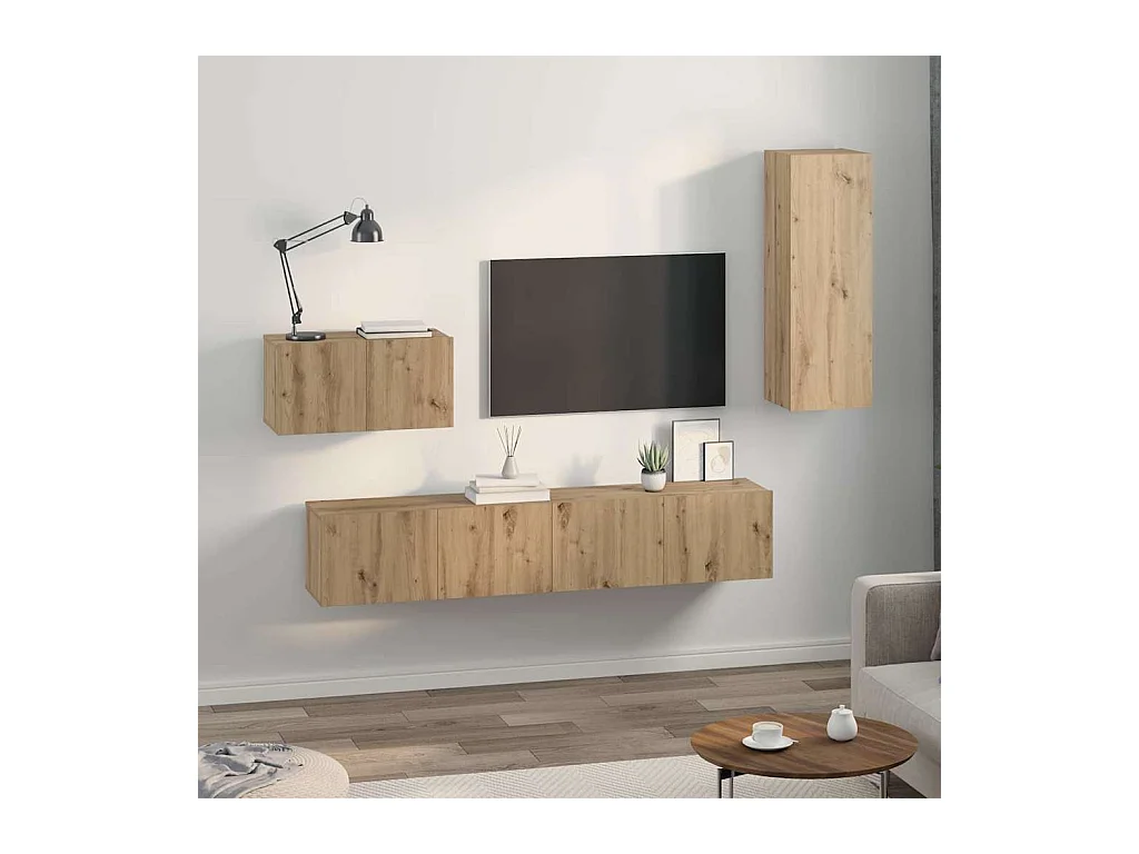 Wand TV kast | Tv-meubel | Tv-Bank 4 pcs Ambachtelijk eiken 80 x 30 x 30 cm Medium