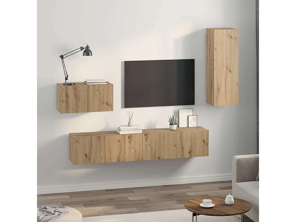 Meuble TV | Banc TV | Armoire TV mural 4 pcs Chêne artisan 80 x 30 x 30 cm Moyen