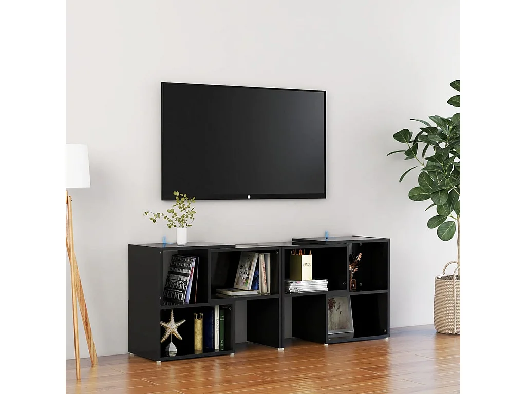 Mueble de TV | Mueble de salón madera contrachapada negro brillante 104x30x52 cm