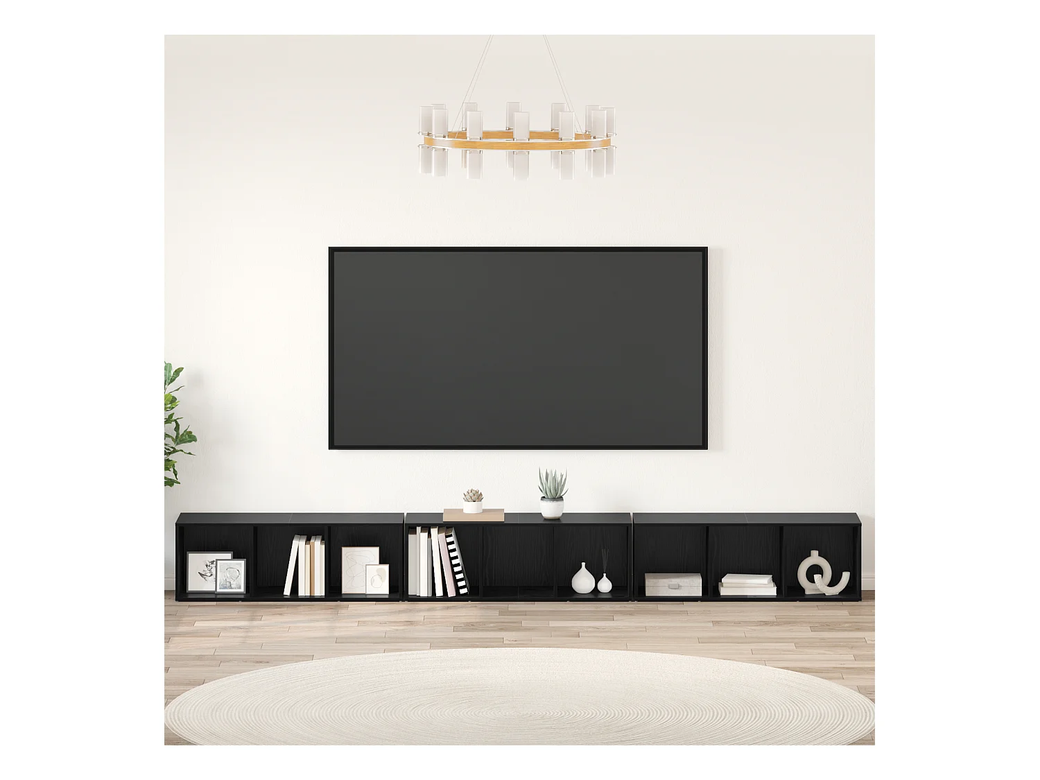 Meuble TV | Banc TV | Armoire TV 3 pcs Chêne noir 37 x 35 x 107.5 cm Bois stratifié