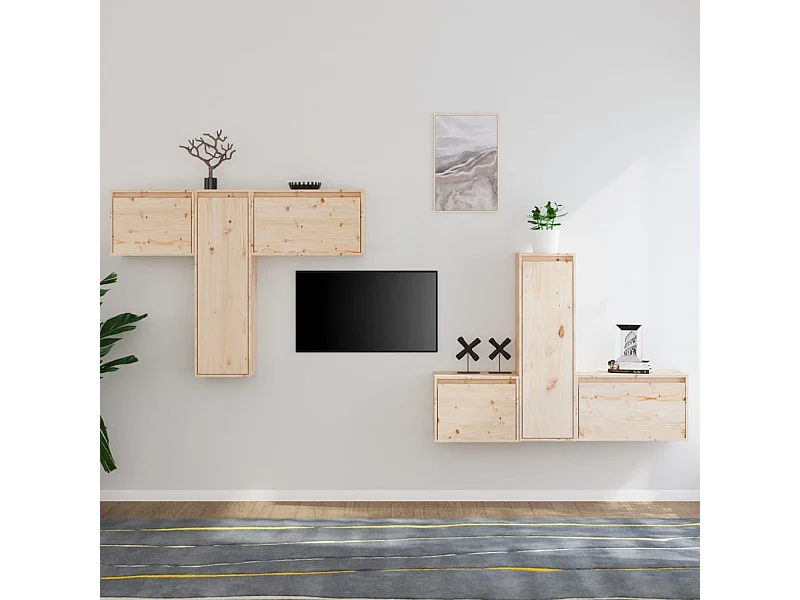 muebles para TV  | Gabinetes de TV |  Muebles de salón 6 piezas madera maciza de pino