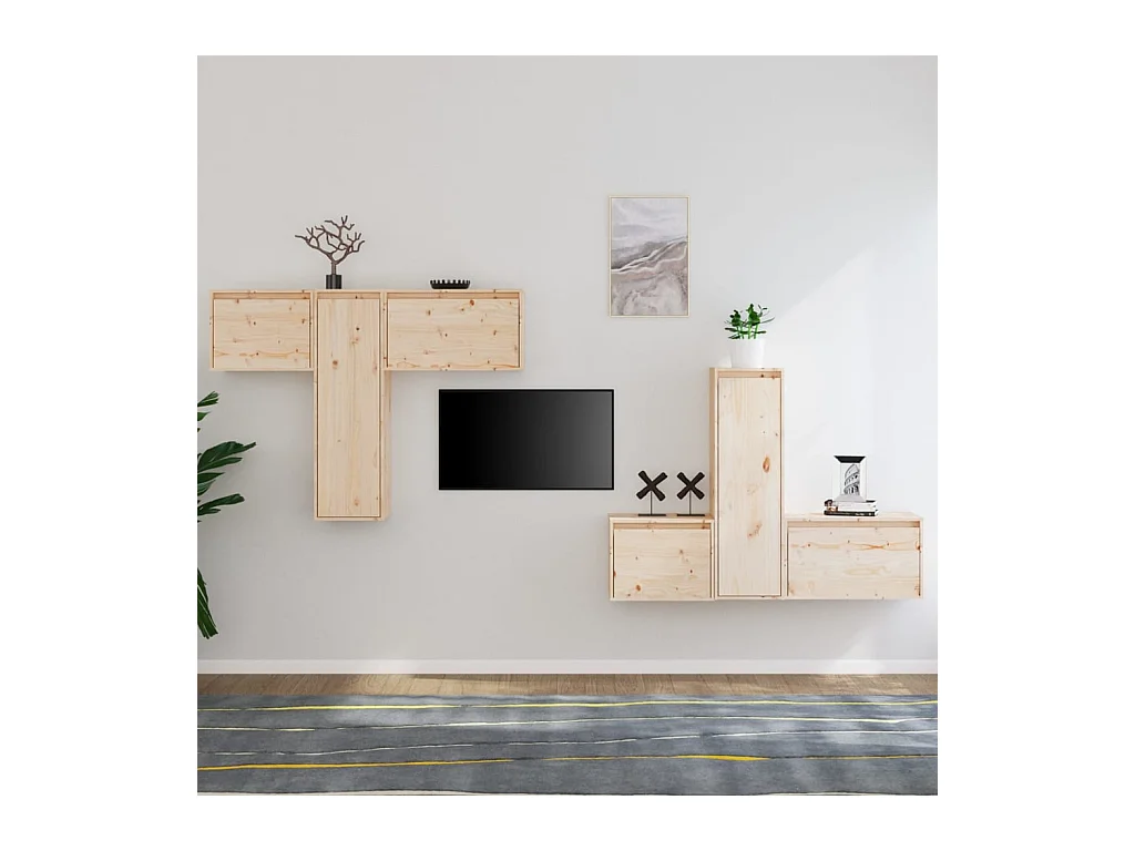 muebles para TV  | Gabinetes de TV |  Muebles de salón 6 piezas madera maciza de pino