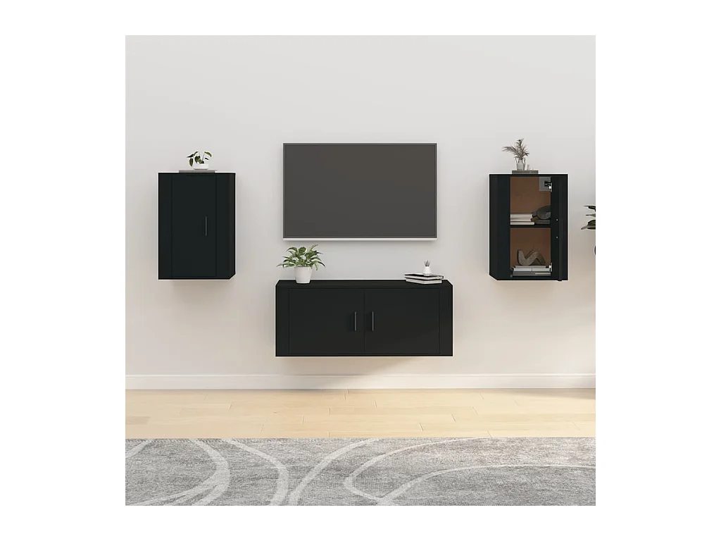 muebles para TV  | Gabinetes de TV |  Muebles de salón de pared 2 uds negro 40x34,5x60 cm