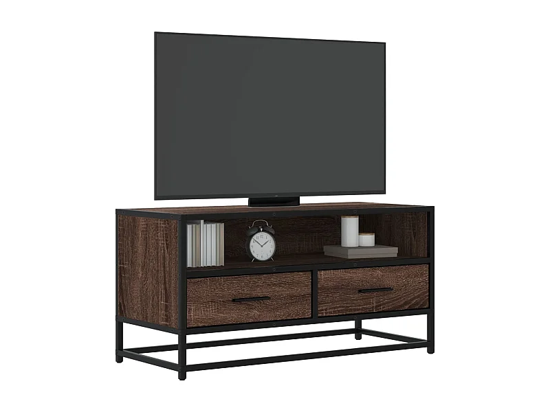 Meuble TV | Banc TV | Armoire TV chêne marron 80x34,5x40 cm bois d'ingénierie et métal