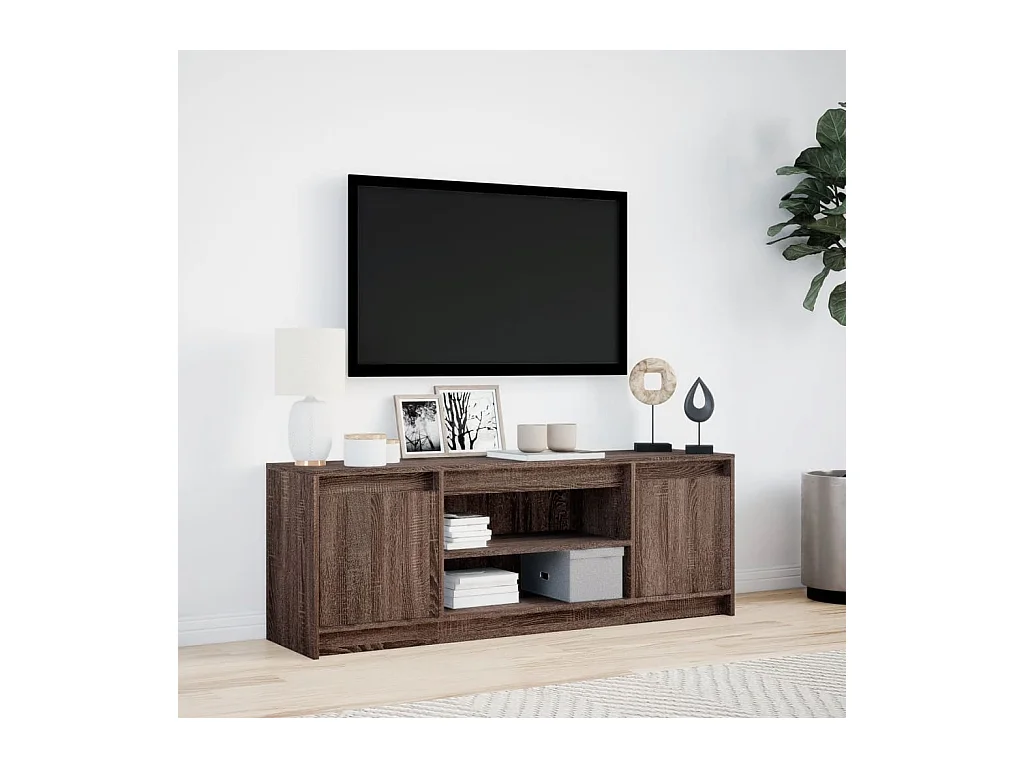 Tv-meubel | Tv-Bank | TV-kastmet LED 139,5x34x50 cm bewerkt hout bruin eikenkleur