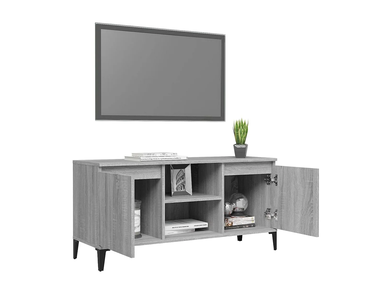 Mueble de TV | Mueble de salón con patas de metal gris Sonoma 103,5x35x50 cm