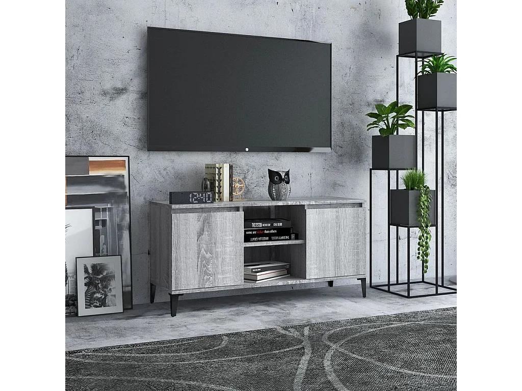 Meuble TV | Banc TV | Armoire TV avec pieds en métal Sonoma gris 103,5x35x50 cm