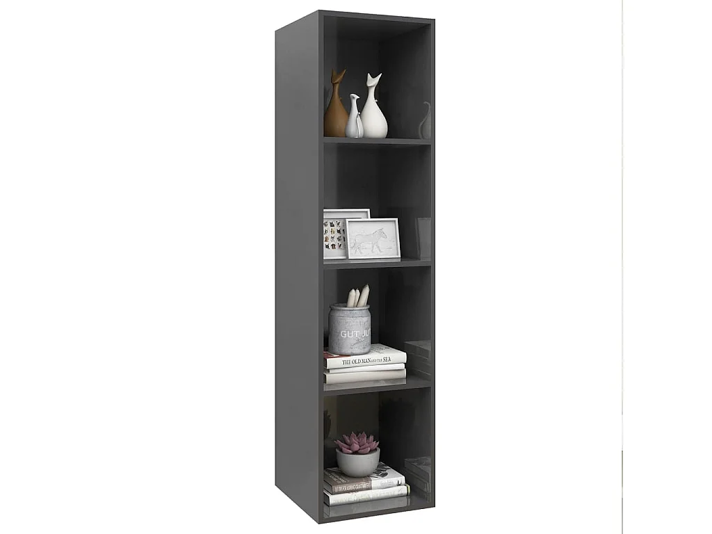 Meuble TV | Banc TV | Armoire TV mural Gris brillant 37x37x142,5 cm Bois d’ingénierie