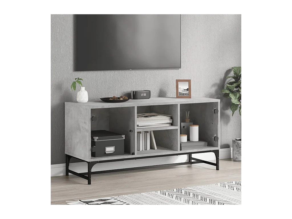 Meuble TV | Banc TV | Armoire TV avec portes en verre gris béton 102x37x50 cm