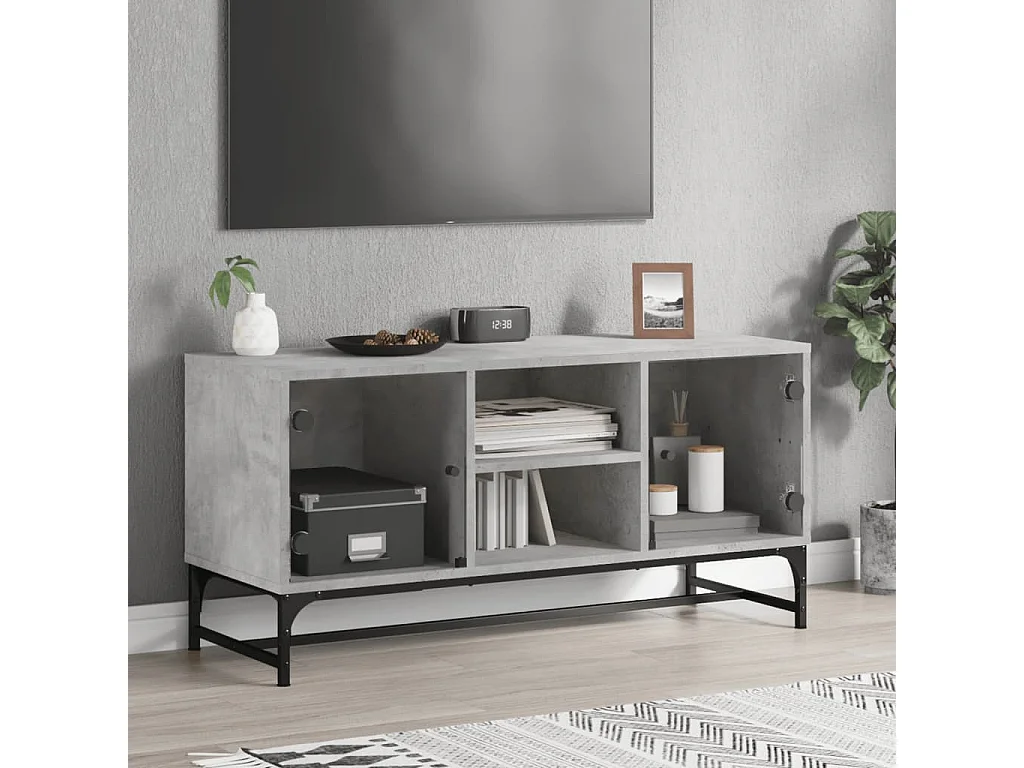 Meuble TV | Banc TV | Armoire TV avec portes en verre gris béton 102x37x50 cm