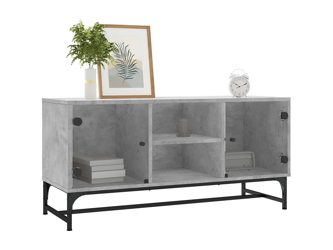 Meuble TV | Banc TV | Armoire TV avec portes en verre gris béton 102x37x50 cm