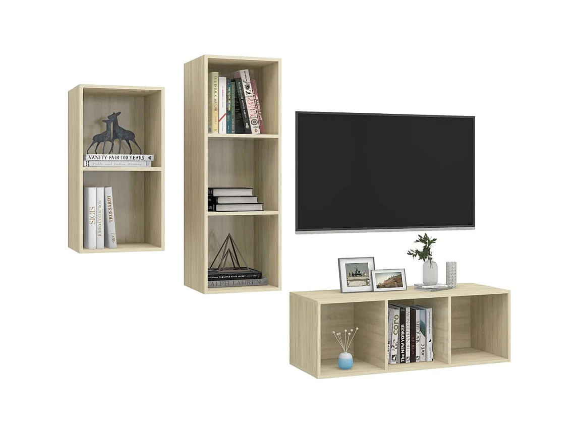 Juego de muebles de salón | Gabinetes de TV |  Muebles de TV 3 pzas madera ingeniería roble Sonoma