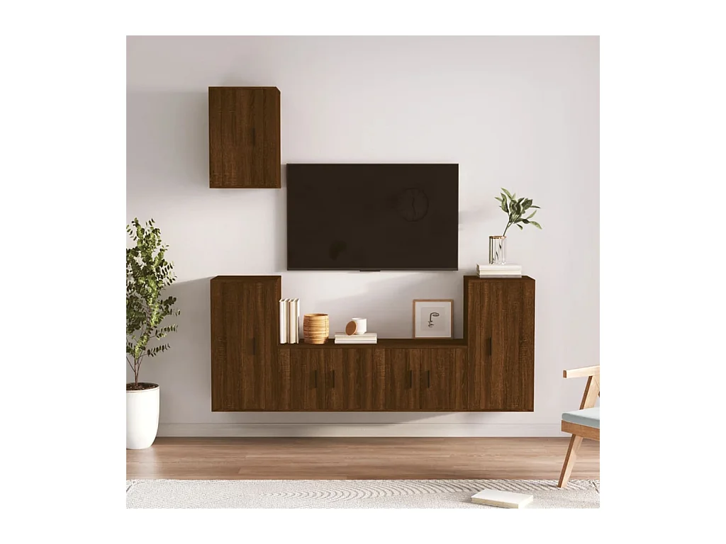 Set de muebles para TV  | Gabinetes de TV |  Muebles de salón 5 pzas madera contrachapada roble marrón