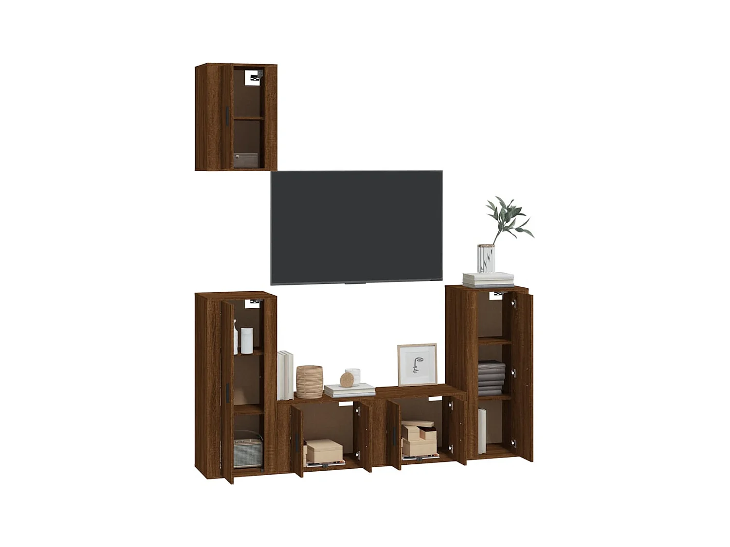 Set de muebles para TV  | Gabinetes de TV |  Muebles de salón 5 pzas madera contrachapada roble marrón