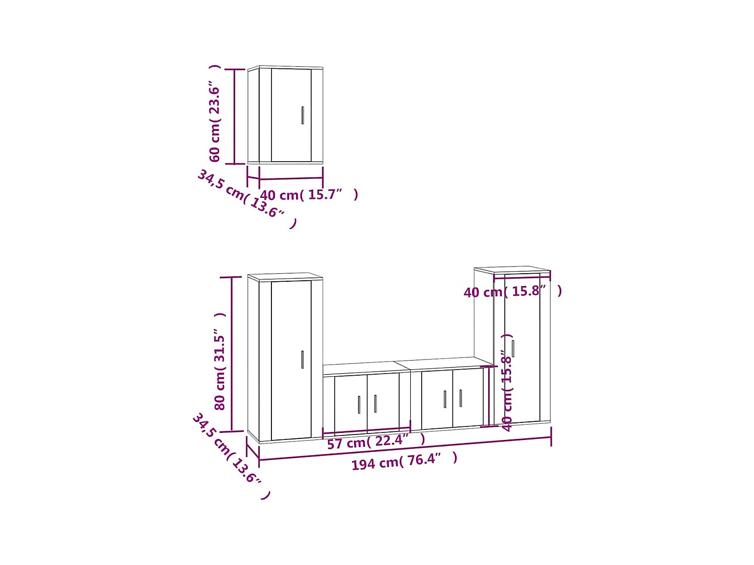 Set de muebles para TV  | Gabinetes de TV |  Muebles de salón 5 pzas madera contrachapada roble marrón