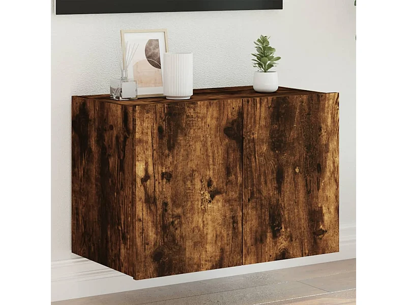 Meuble TV | Banc TV | Armoire TV mural avec lumières LED chêne fumé 60x35x41 cm