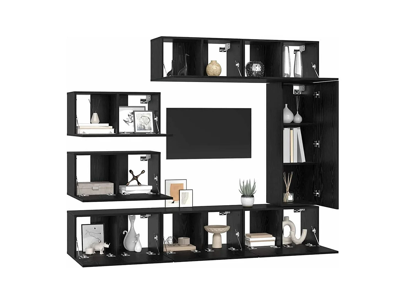 Conjunto de Mueble de TV | Mueble de salón 8 pcs Roble negro 30.5 x 30 x 90 cm