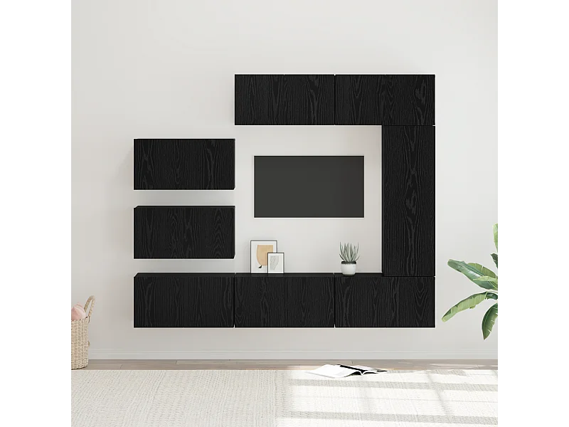 Tv-meubelset | Tv-Bank | TV-kast 8 pcs Zwart eiken 30.5 x 30 x 90 cm Bewerkt hout