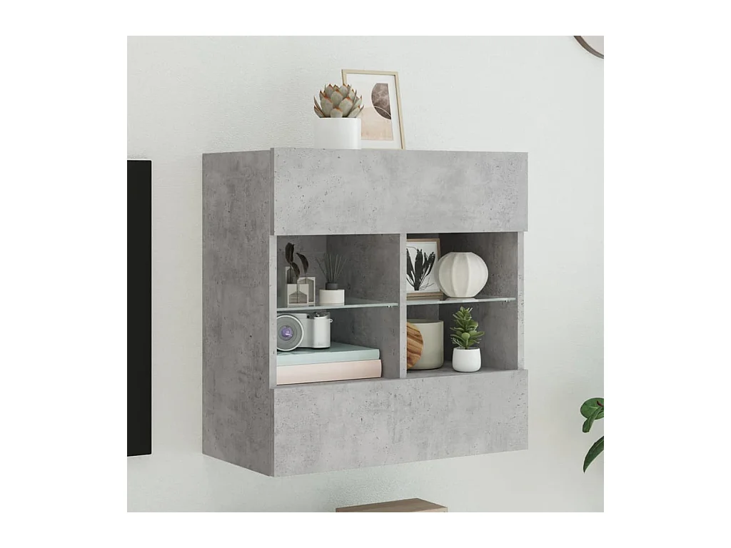 Mueble TV | Gabinete de TV | Mueble de salón de pared con luces LED gris hormigón 58,5x30x60,5 cm