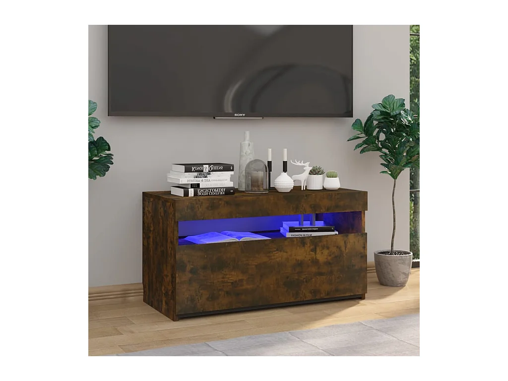Meuble TV | Banc TV | Armoire TV avec lumières LED Chêne fumé 75x35x40 cm