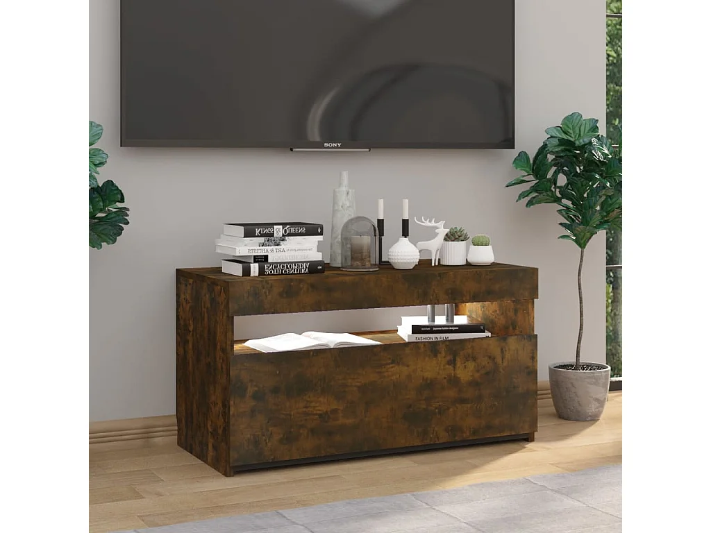 Mueble de TV | Mueble de salón con luces LED roble ahumado 75x35x40 cm