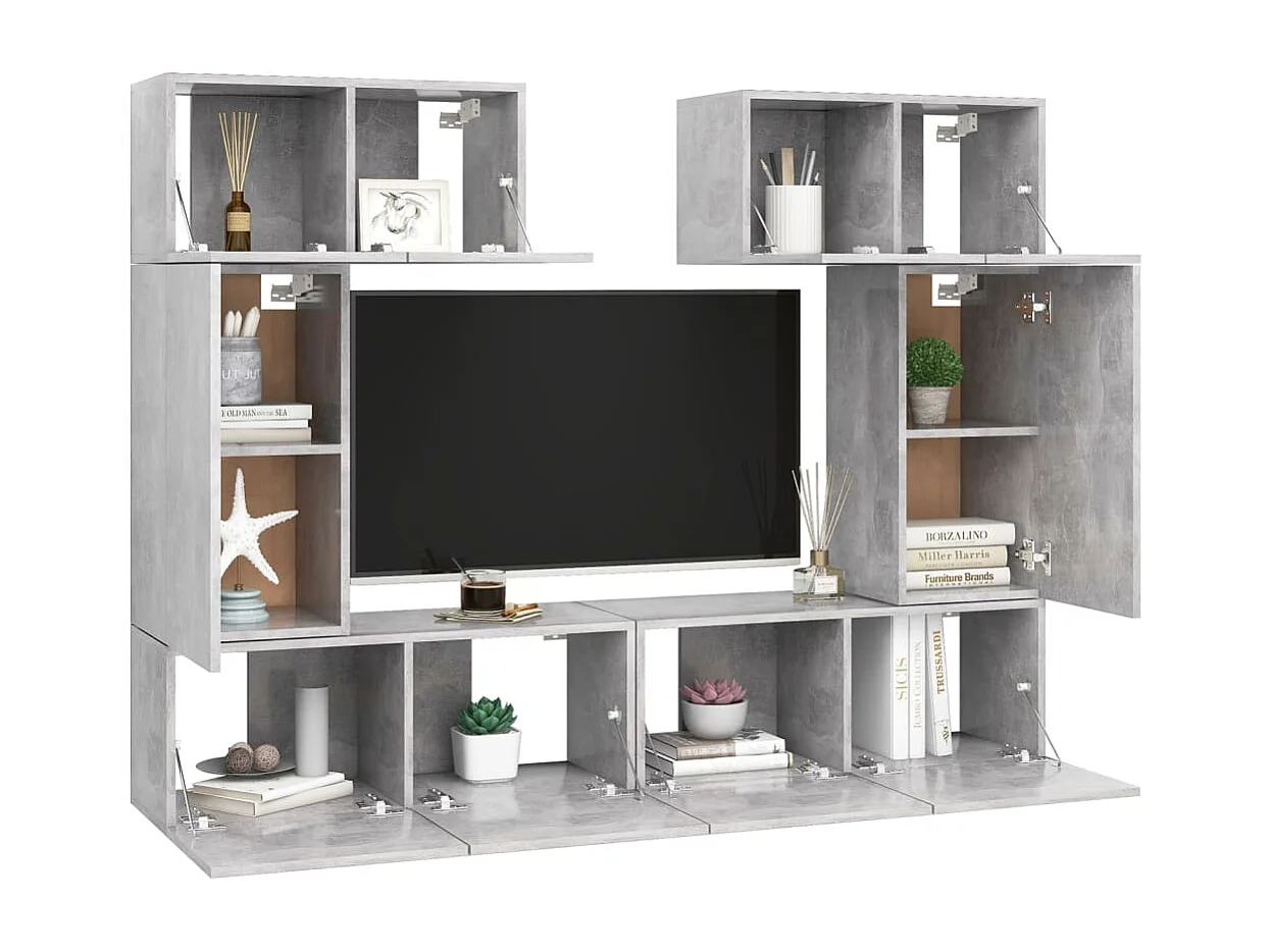 Set muebles de salón TV | Gabinetes de TV |  Muebles de TV 6 pzas madera ingeniería gris hormigón