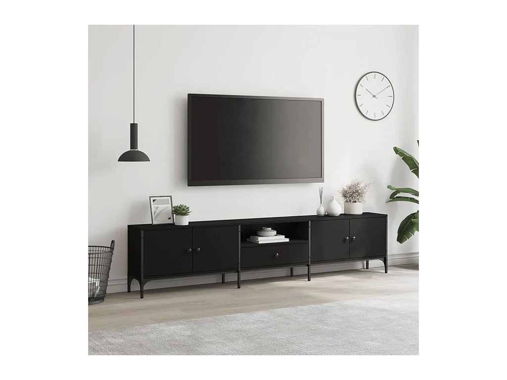 Mueble de TV | Mueble de salón con cajón madera de ingeniería negro 200x25x44 cm