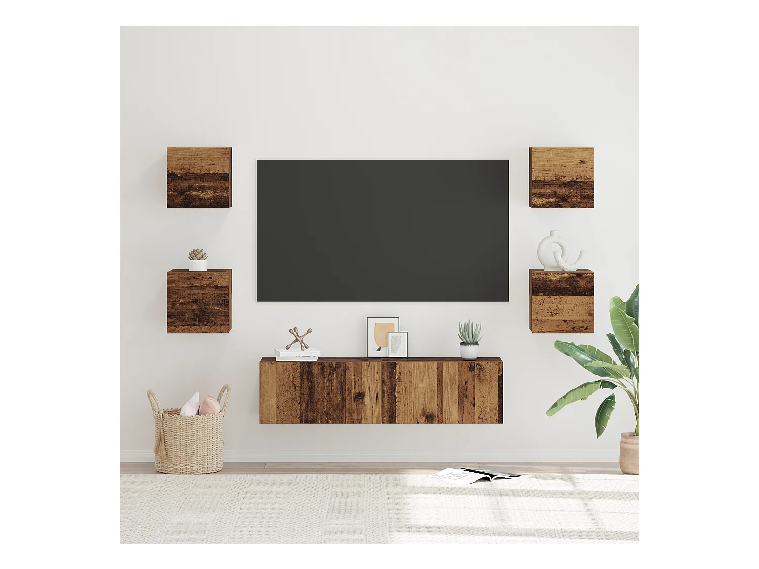 Conjunto de Mueble de TV | Mueble de salón Montaje en la pared 6 pcs Madera vieja
