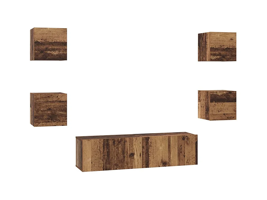 Conjunto de Mueble de TV | Mueble de salón Montaje en la pared 6 pcs Madera vieja