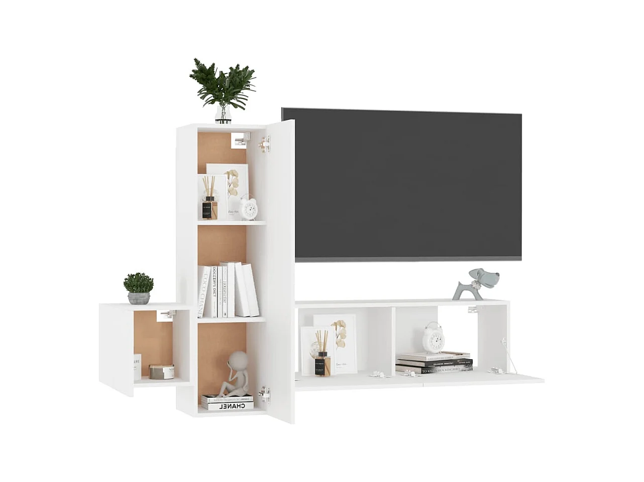 Set de muebles de salón TV | Gabinetes de TV |  Muebles de TV 3 piezas madera de ingeniería blanco