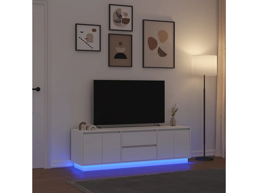 Meuble TV | Banc TV | Armoire TV avec lumières LED blanc 160,5x41x50 cm