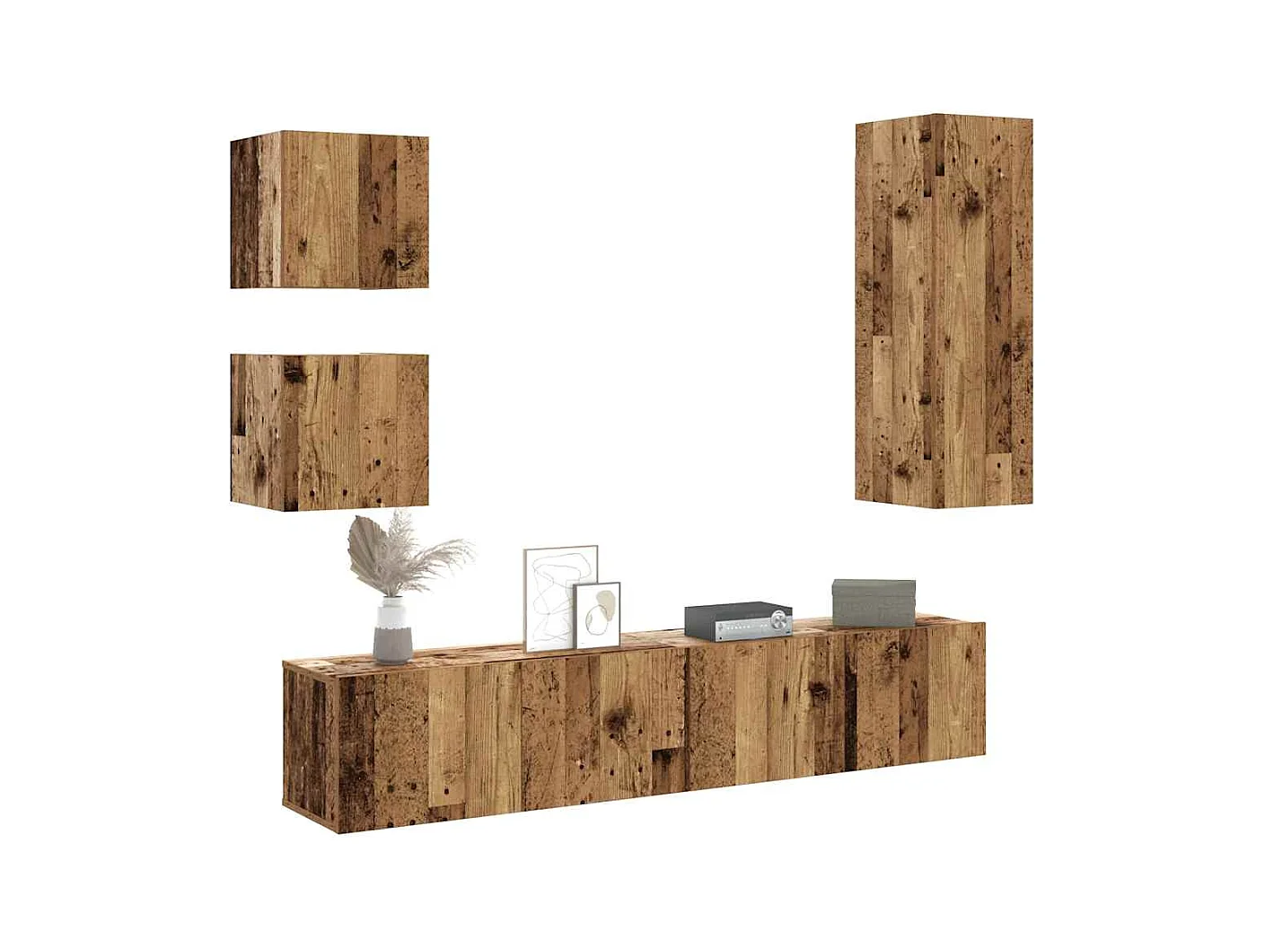 Conjunto de Mueble de TV | Mueble de salón 5 piezas montado la pared madera vieja