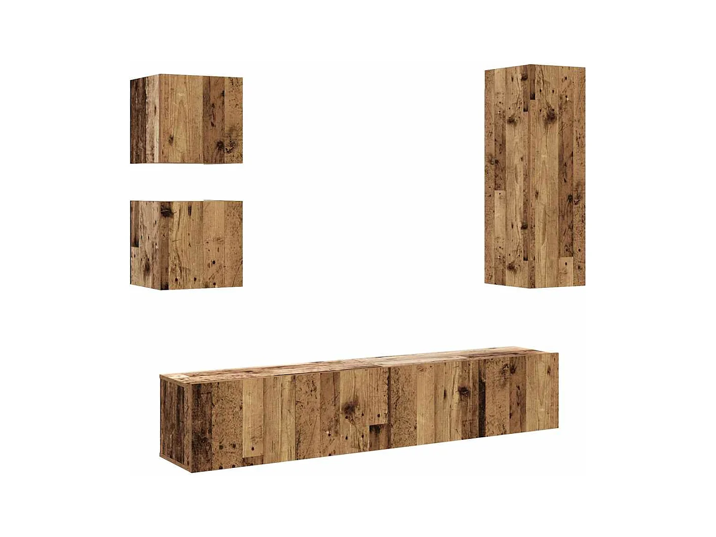 Conjunto de Mueble de TV | Mueble de salón 5 piezas montado la pared madera vieja