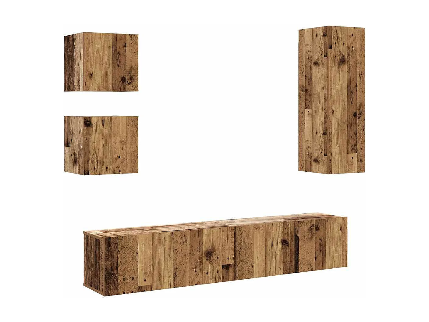 5-delig Tv-meubelset | Tv-Bank | TV-kast wandmontage bewerkt hout oud houtkleurig