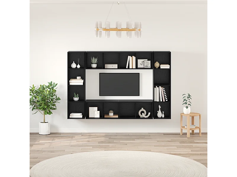 Ensemble meuble TV | Banc TV | Armoire TV Montage mural avec stockage 4 pcs Noir 37 x 37 x 142.5 cm