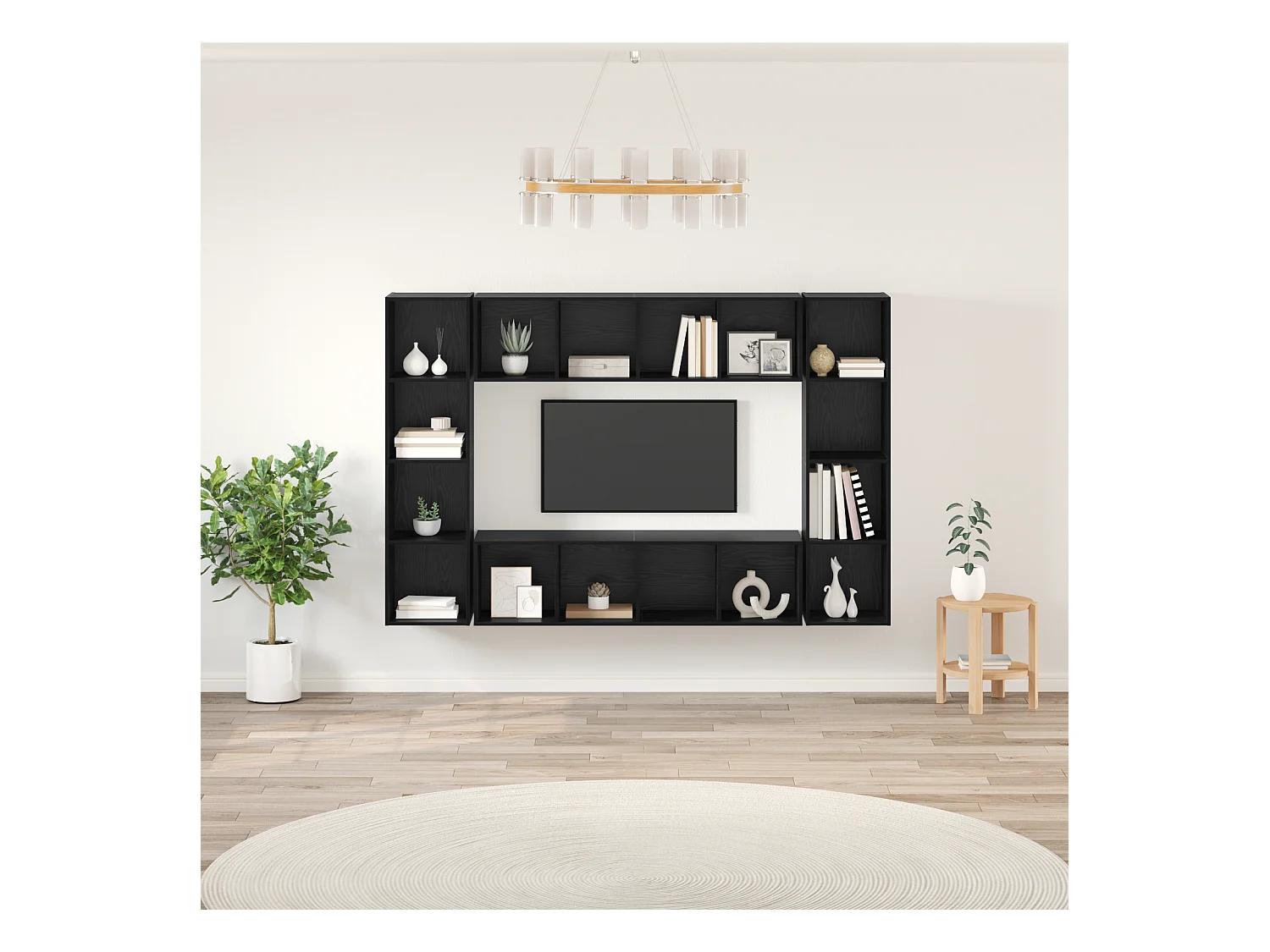 Ensemble meuble TV | Banc TV | Armoire TV Montage mural avec stockage 4 pcs Noir 37 x 37 x 142.5 cm