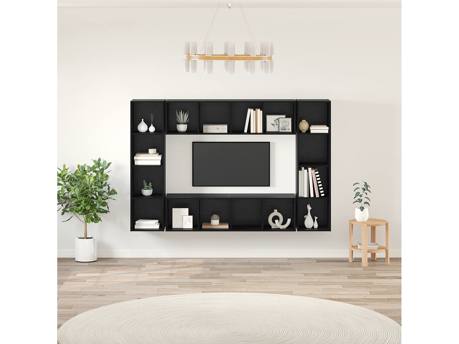 Ensemble meuble TV | Banc TV | Armoire TV Montage mural avec stockage 4 pcs Noir 37 x 37 x 142.5 cm