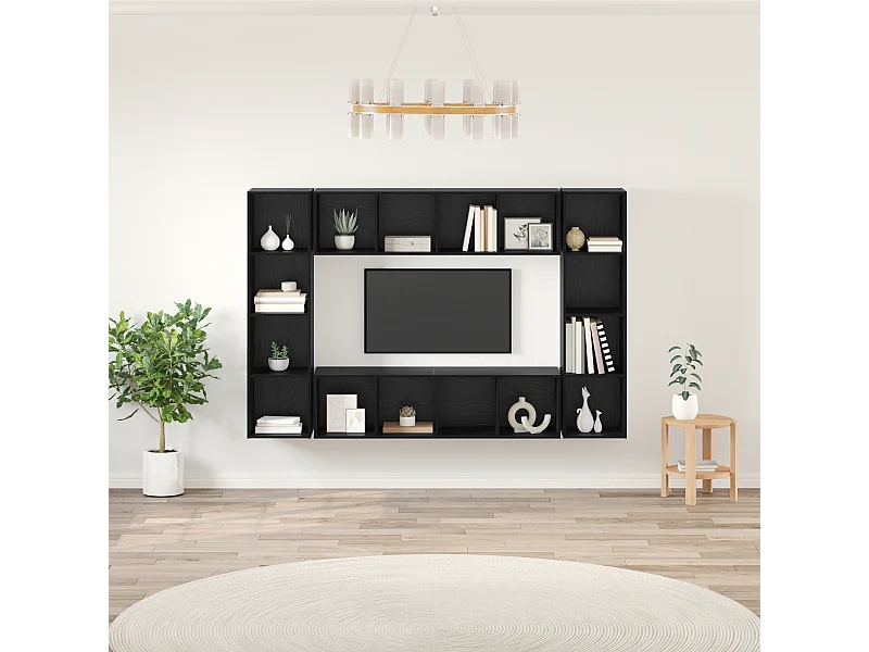 Tv-meubelset | Tv-Bank | TV-kast 4 pcs Zwart 37 x 37 x 142.5 cm Bewerkt hout