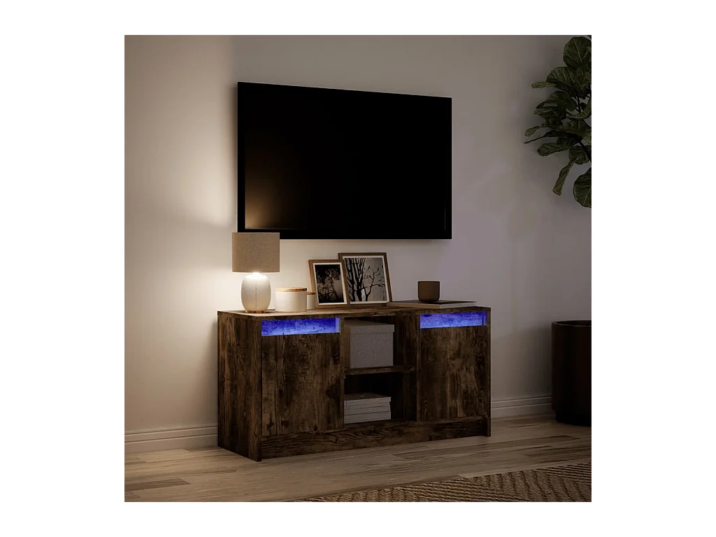 Mueble de TV | Mueble de salón LED madera ingeniería roble ahumado 100x34x50 cm