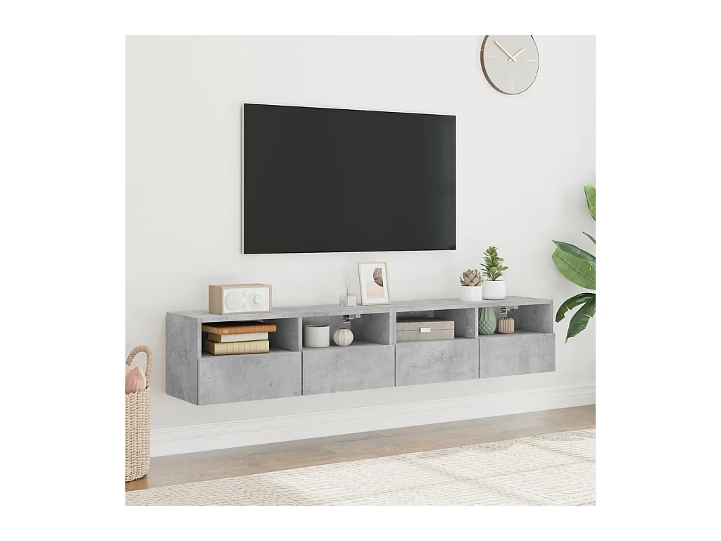 Muebles de pared para TV | Gabinetes de TV |  Muebles de salón 2 uds madera gris hormigón 80x30x30 cm