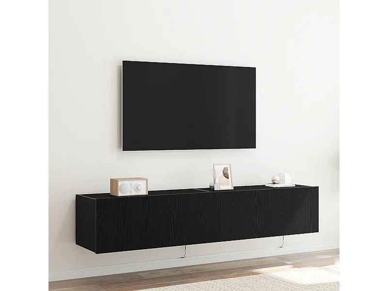 Tv-wandmeubels | Tv-Banken | TV-kasten 2 st met LED 80x35x31 cm zwart eikenkleurig