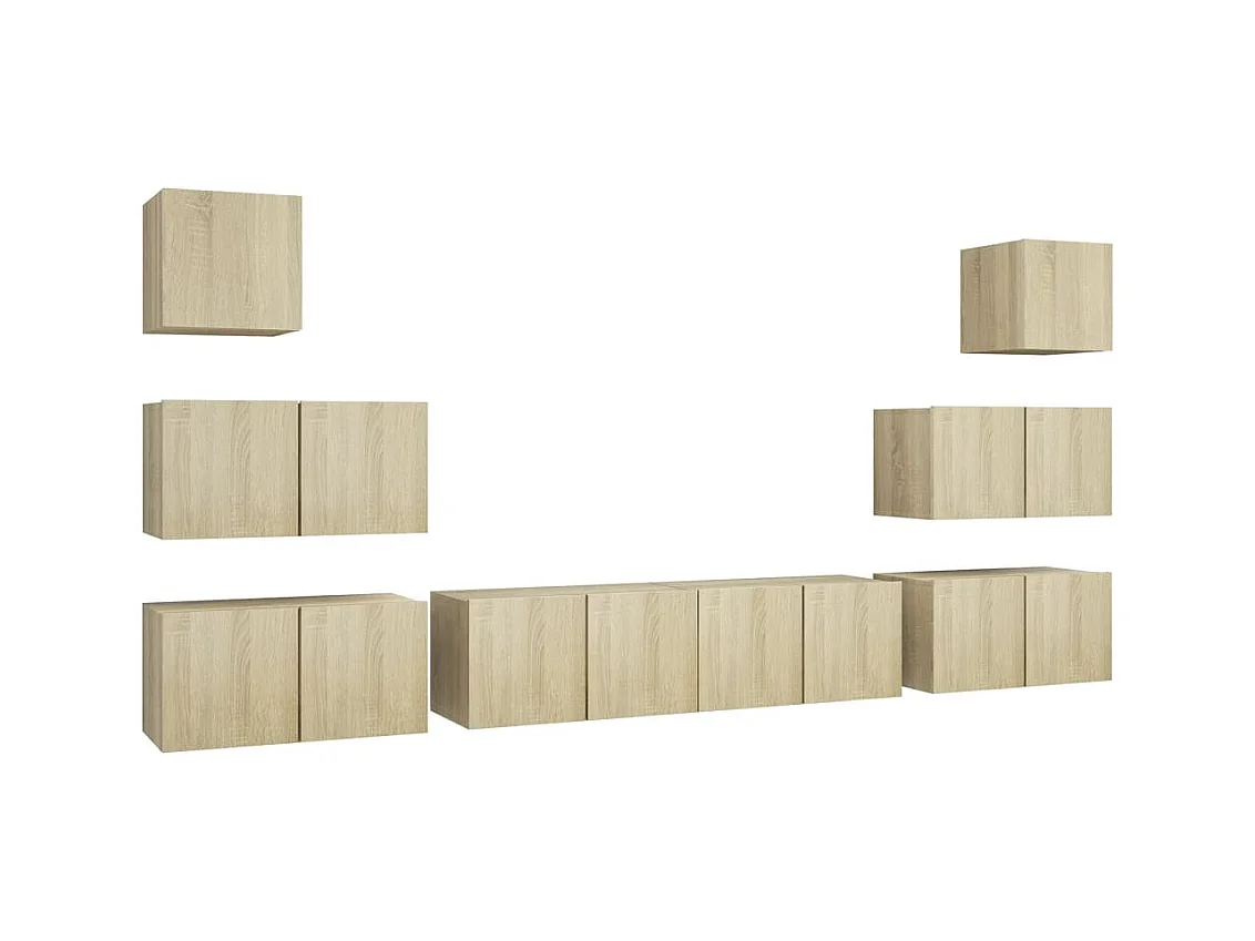 Set de muebles salón TV | Gabinetes de TV |  Muebles de salón 8 pzas madera ingeniería roble Sonoma