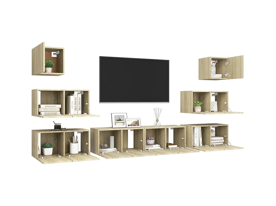 Set de muebles salón TV | Gabinetes de TV |  Muebles de salón 8 pzas madera ingeniería roble Sonoma