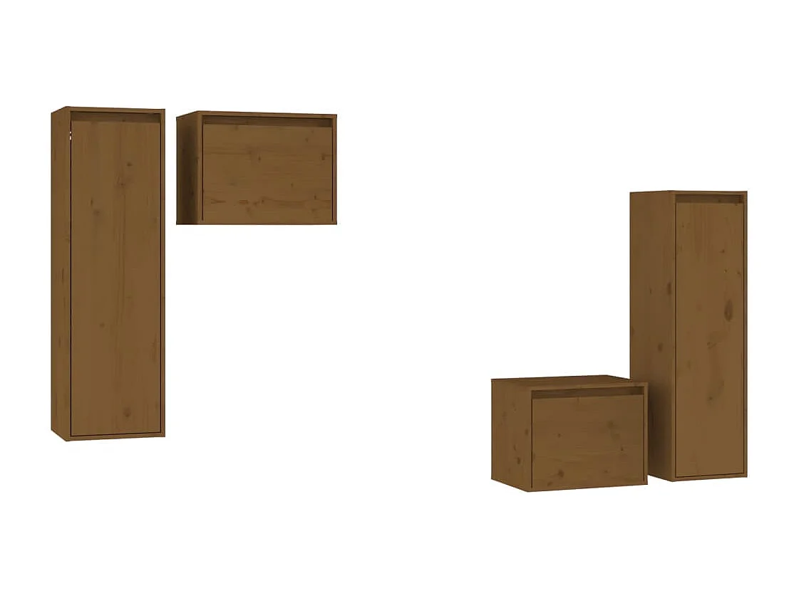 Meubles TV | Bancs TV | Armoires TV 4 pcs Marron miel Bois massif de pin