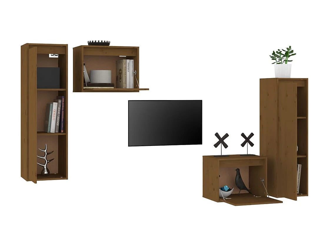 Meubles TV | Bancs TV | Armoires TV 4 pcs Marron miel Bois massif de pin