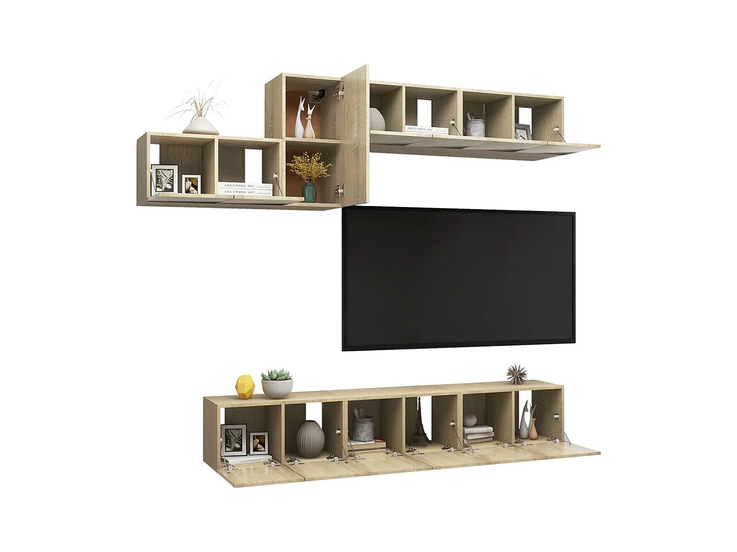 Set de muebles salón TV | Gabinetes de TV |  Muebles de salón 7 pzas madera ingeniería roble Sonoma